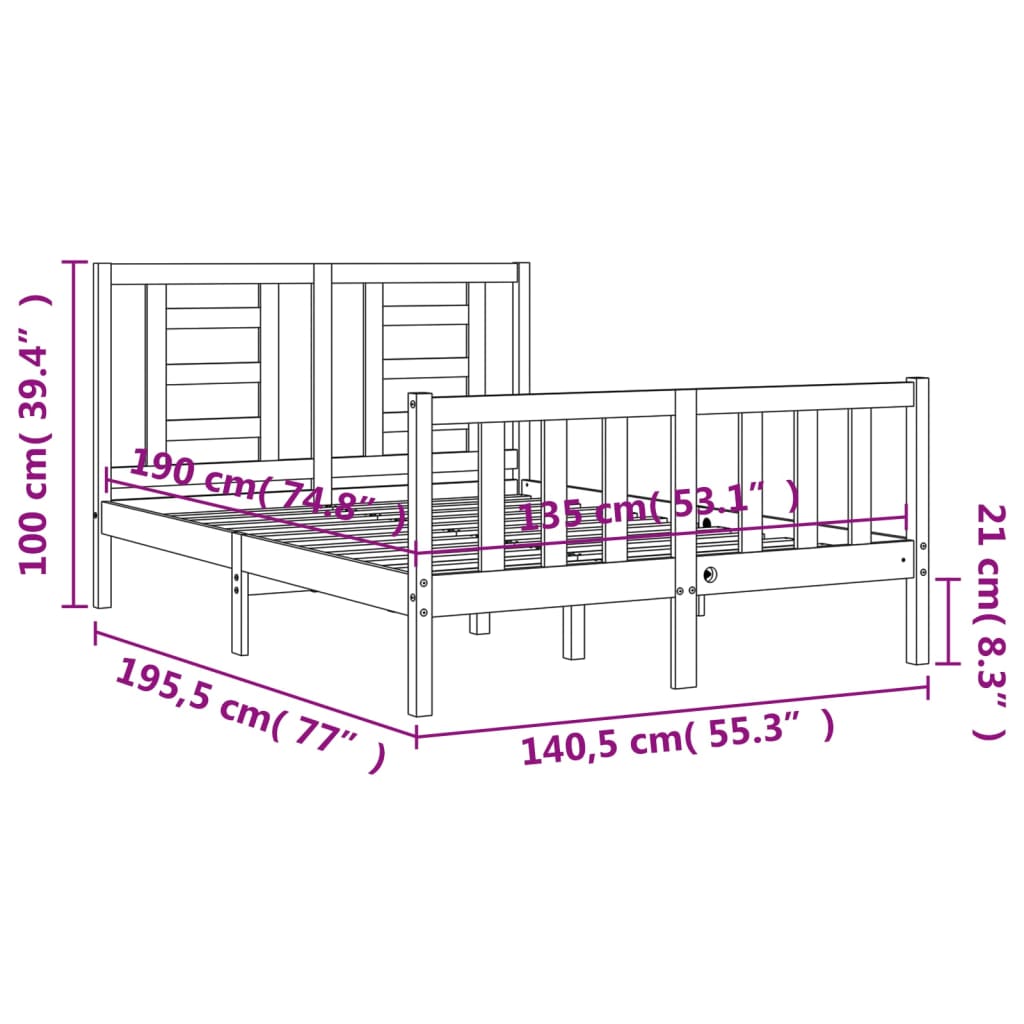 Bed Frame Without Mattress Double Solid Wood Pine