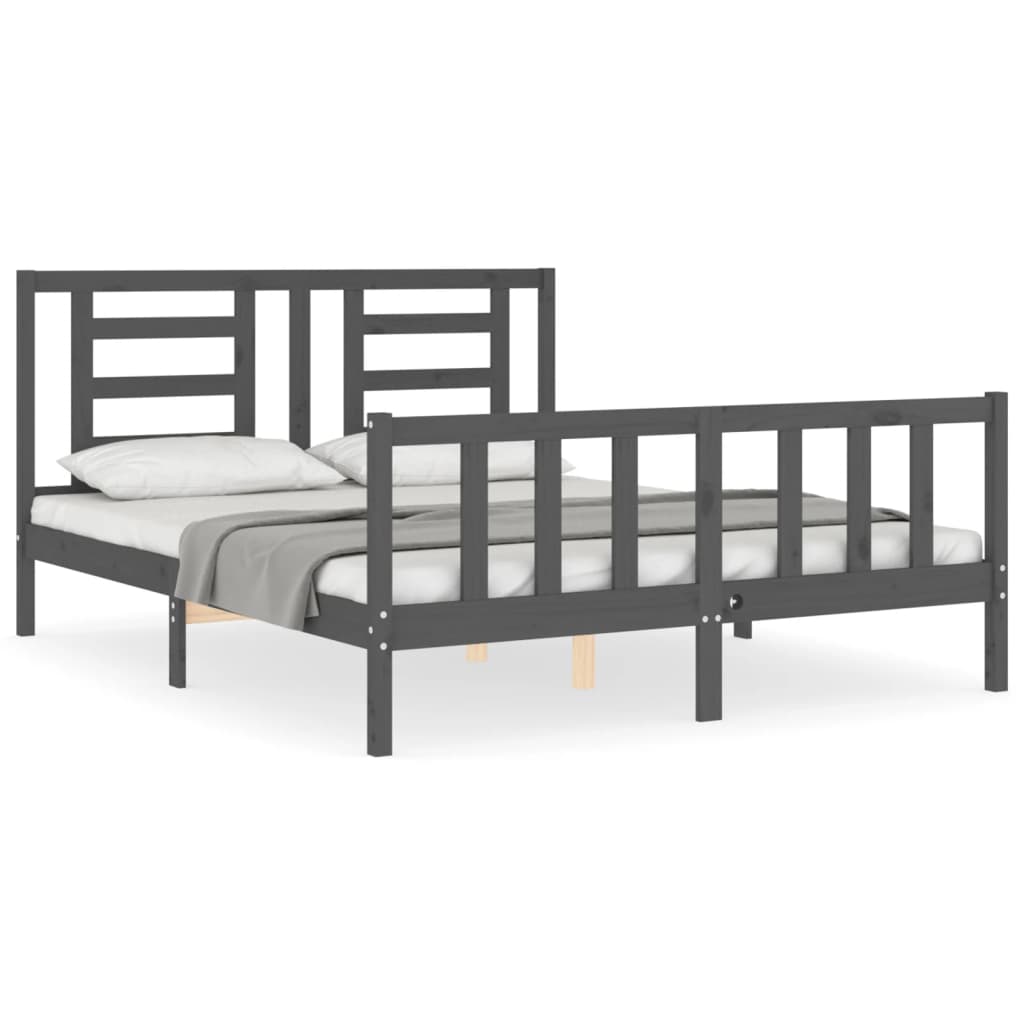 Bed Frame without Mattress Grey King Size Solid Wood Pine