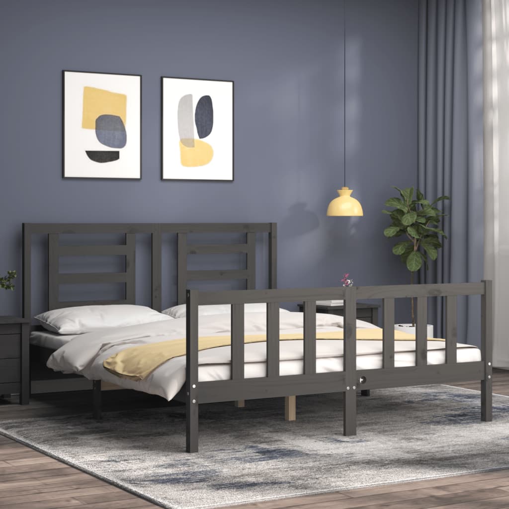Bed Frame without Mattress Grey King Size Solid Wood Pine