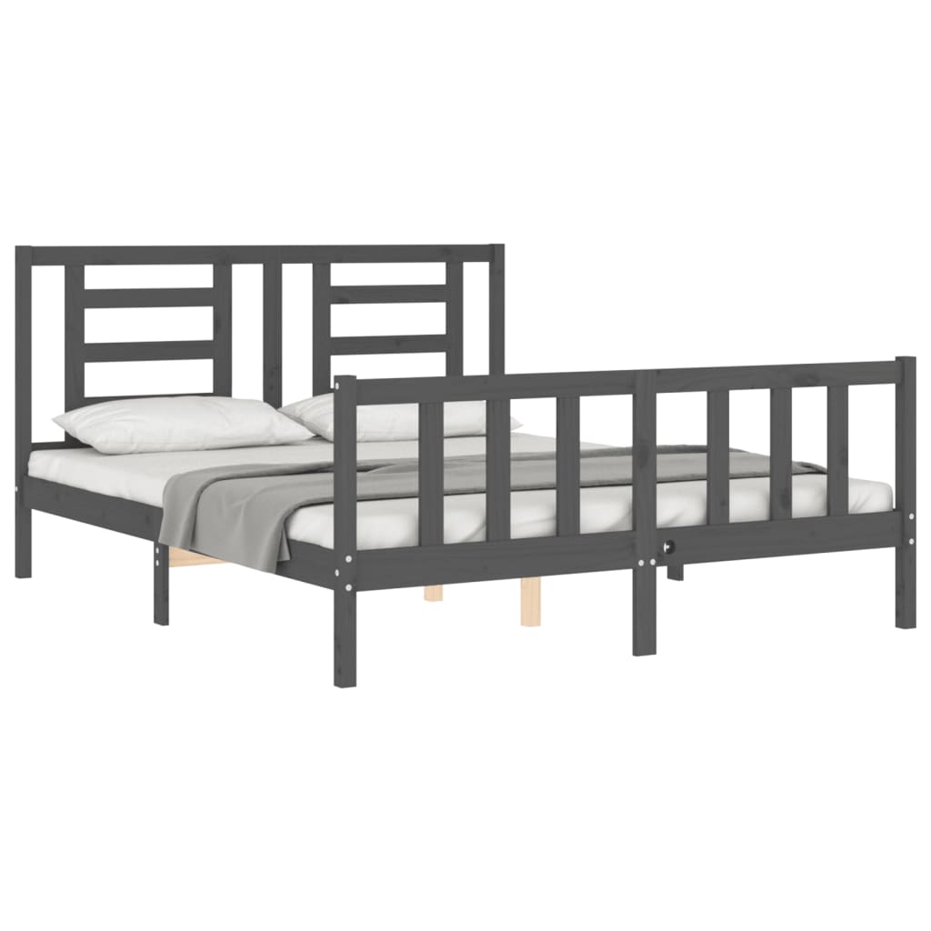 Bed Frame without Mattress Grey King Size Solid Wood Pine