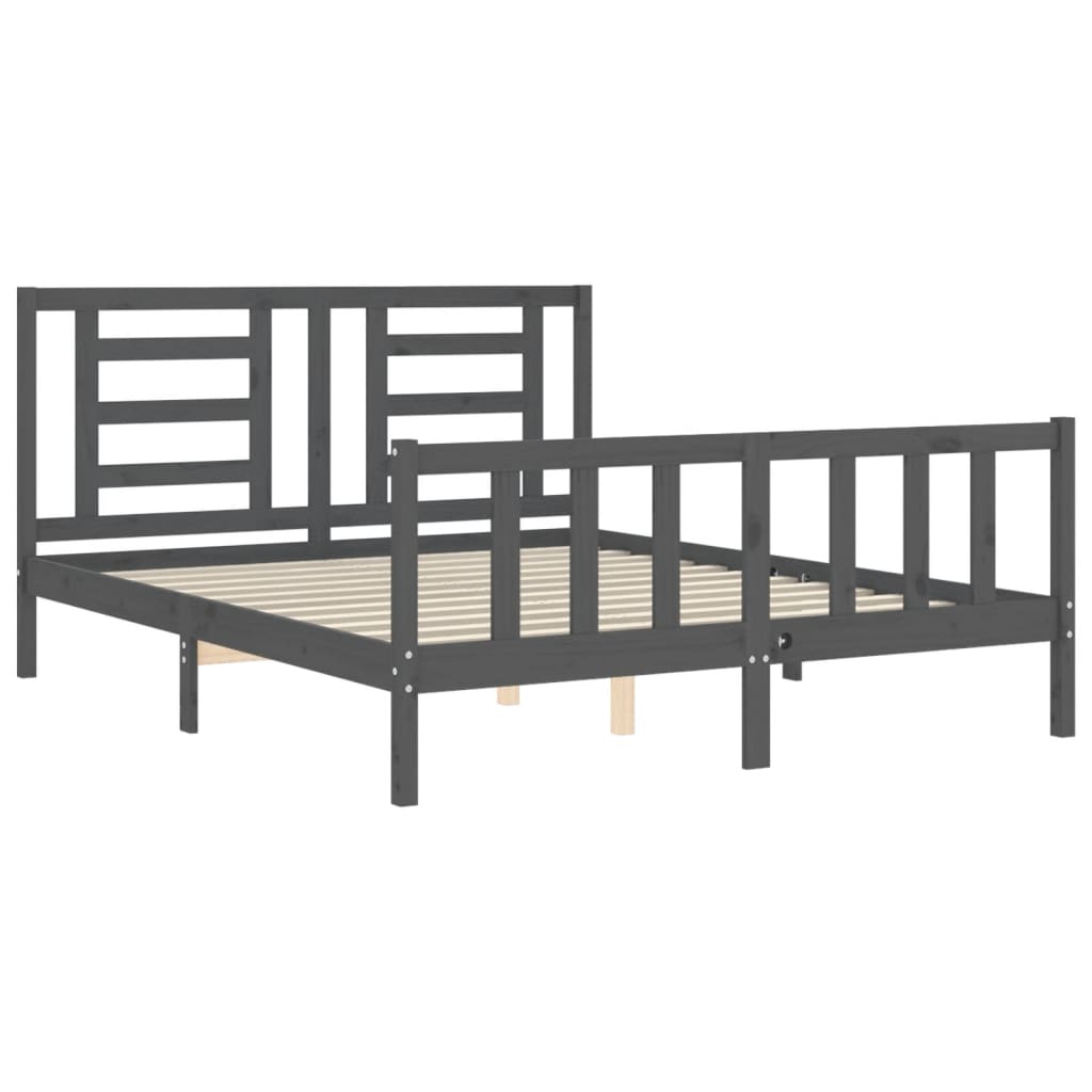 Bed Frame without Mattress Grey King Size Solid Wood Pine