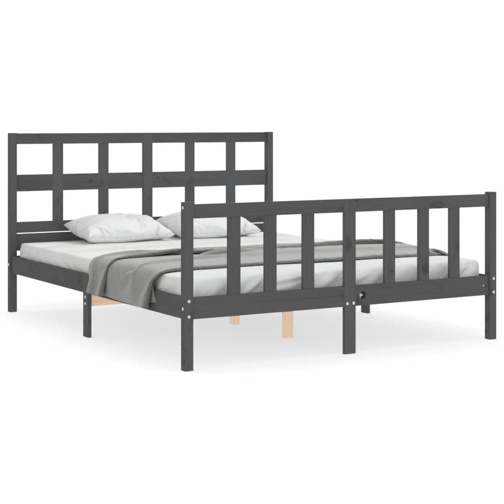 Bed Frame without Mattress Grey King Size Solid Wood Pine