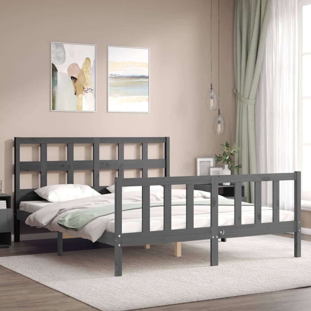 Bed Frame without Mattress Grey King Size Solid Wood Pine