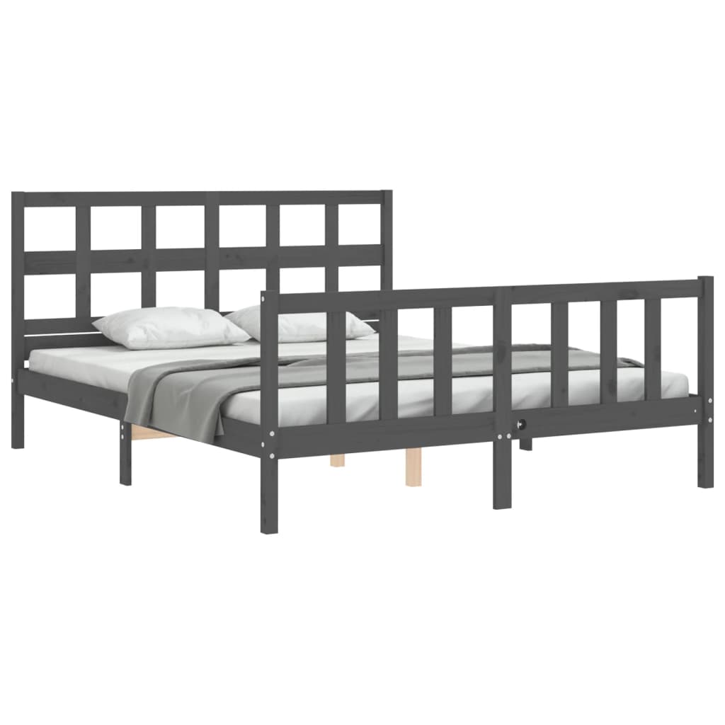 Bed Frame without Mattress Grey King Size Solid Wood Pine