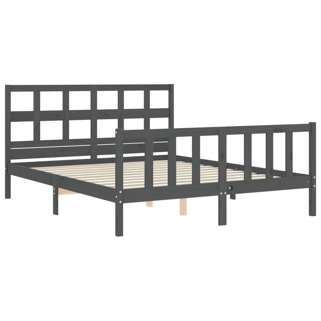 Bed Frame without Mattress Grey King Size Solid Wood Pine