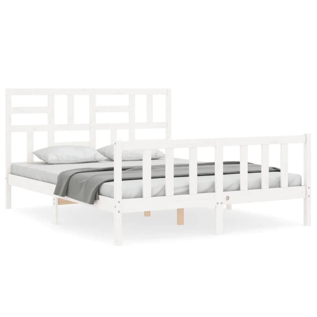 Bed Frame without Mattress White King Size Solid Wood Pine