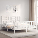 Bed Frame without Mattress White King Size Solid Wood Pine