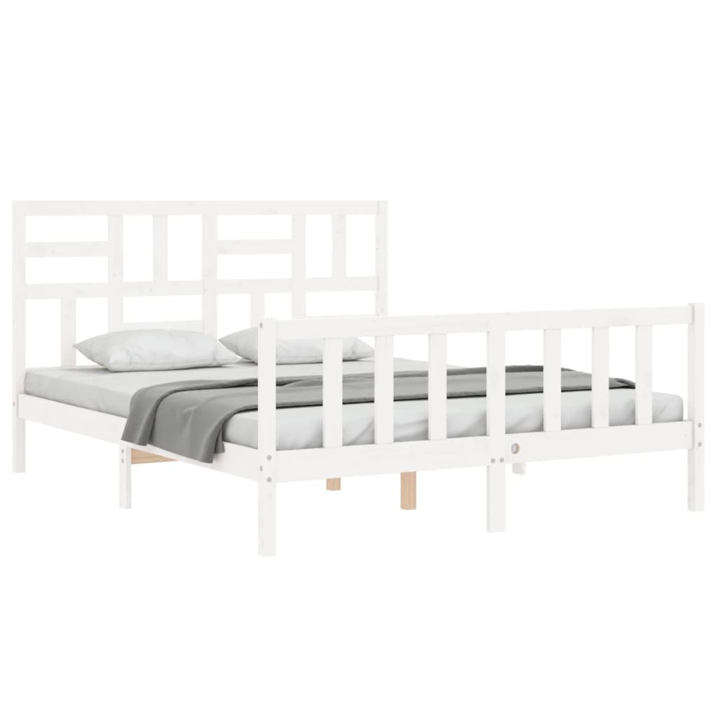 Bed Frame without Mattress White King Size Solid Wood Pine