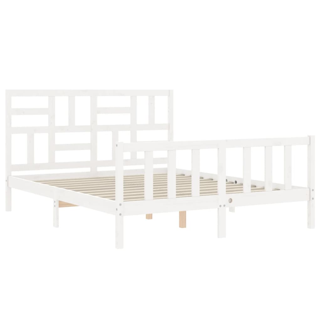 Bed Frame without Mattress White King Size Solid Wood Pine