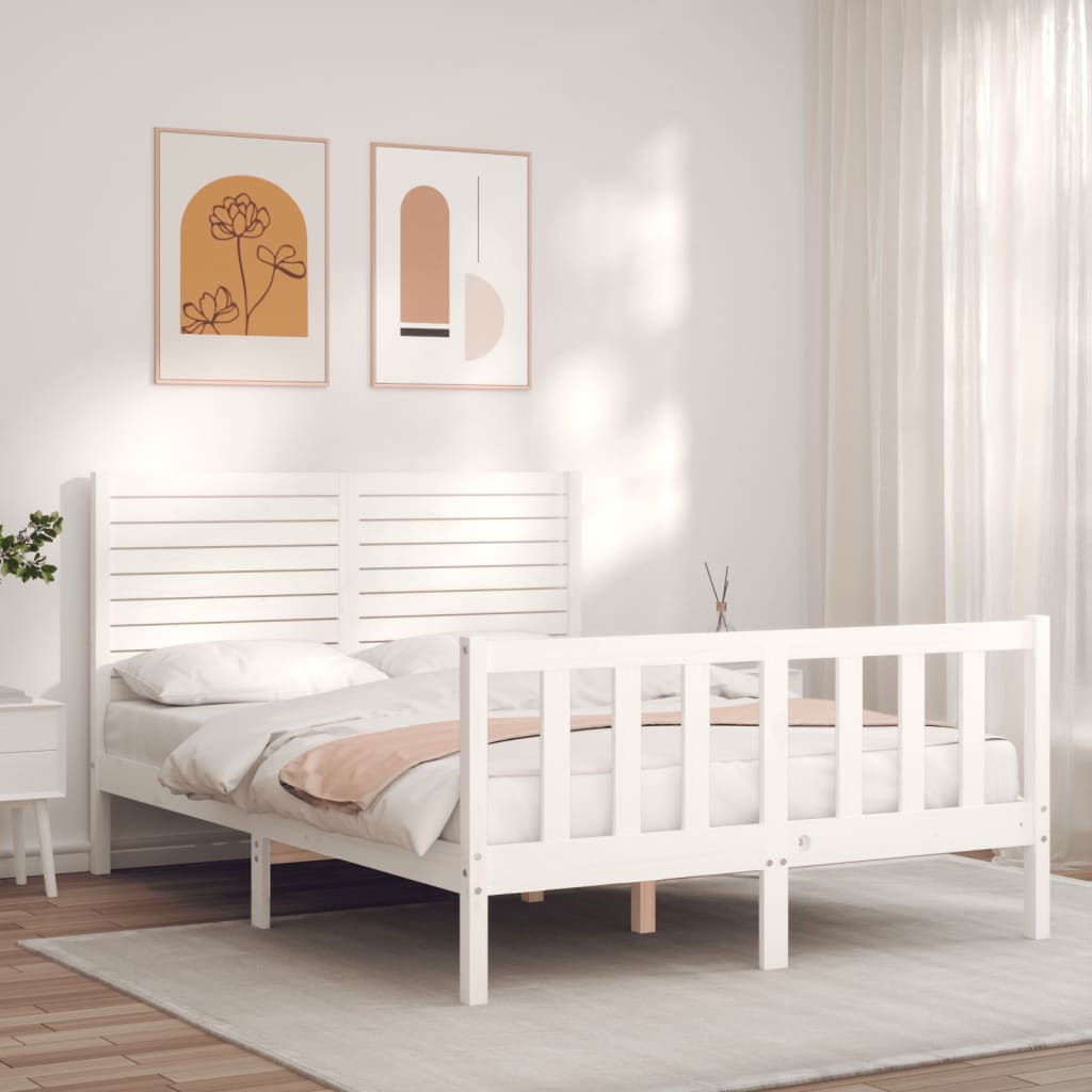 Bed Frame without Mattress White Small Double Solid Wood Pine