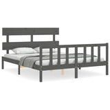 Bed Frame without Mattress Grey King Size Solid Wood Pine