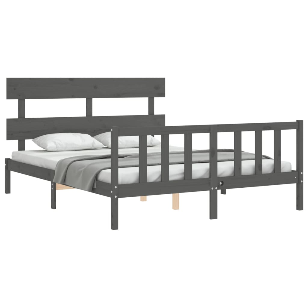 Bed Frame without Mattress Grey King Size Solid Wood Pine