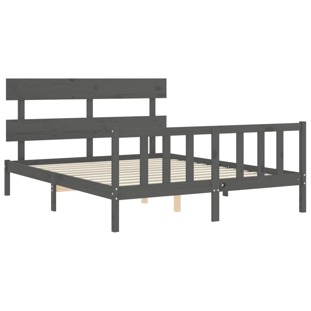 Bed Frame without Mattress Grey King Size Solid Wood Pine