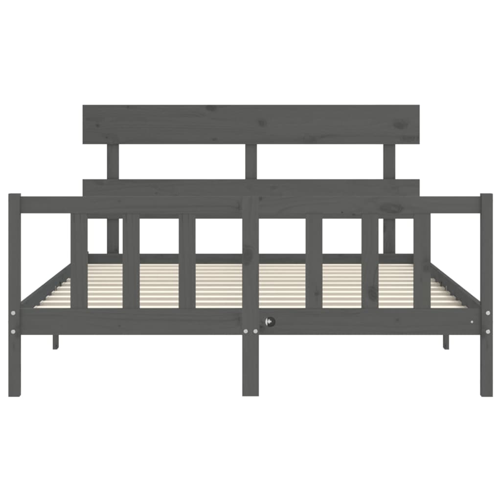Bed Frame without Mattress Grey King Size Solid Wood Pine