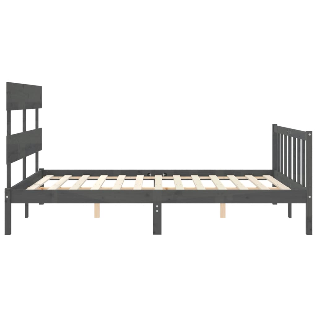 Bed Frame without Mattress Grey King Size Solid Wood Pine