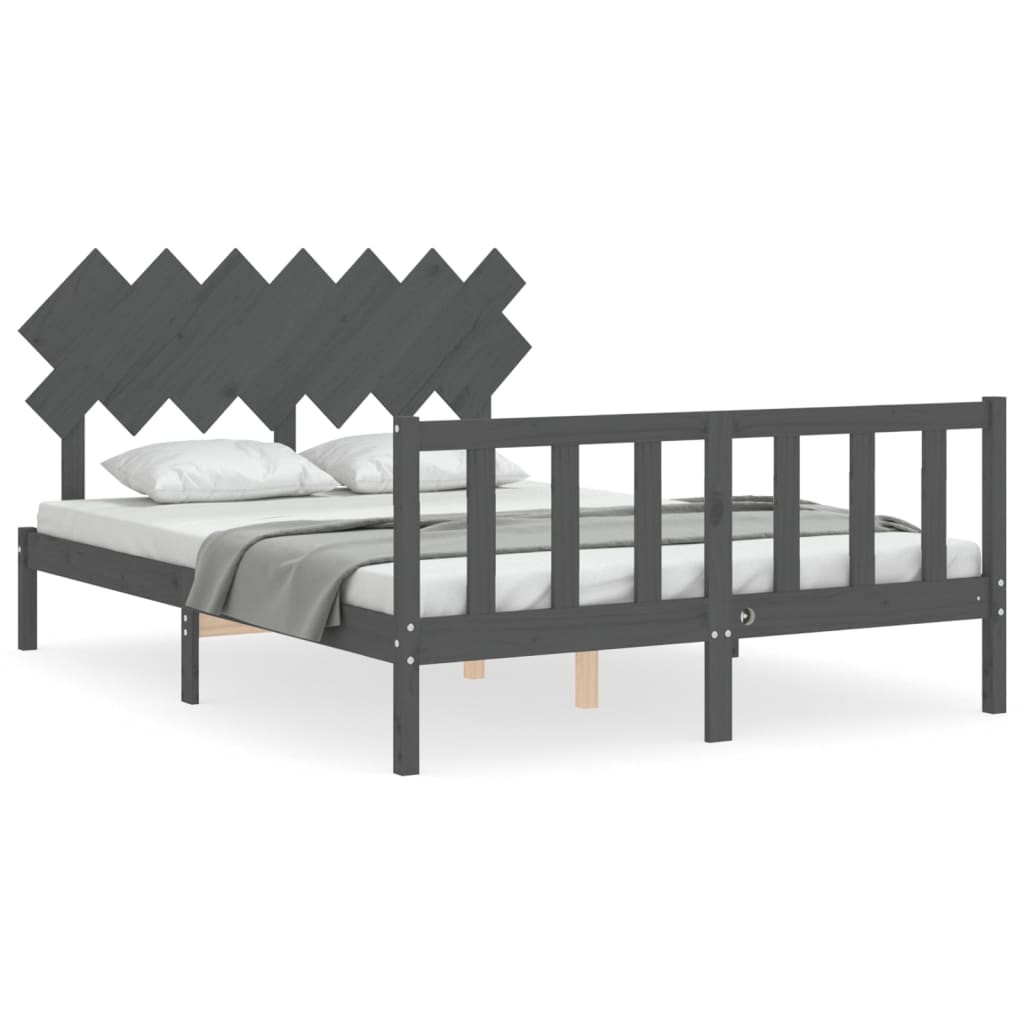 Bed Frame without Mattress Grey King Size Solid Wood Pine