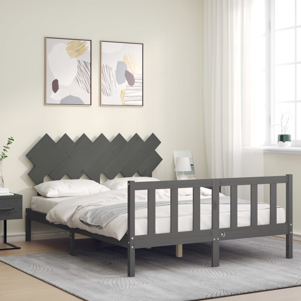 Bed Frame without Mattress Grey King Size Solid Wood Pine