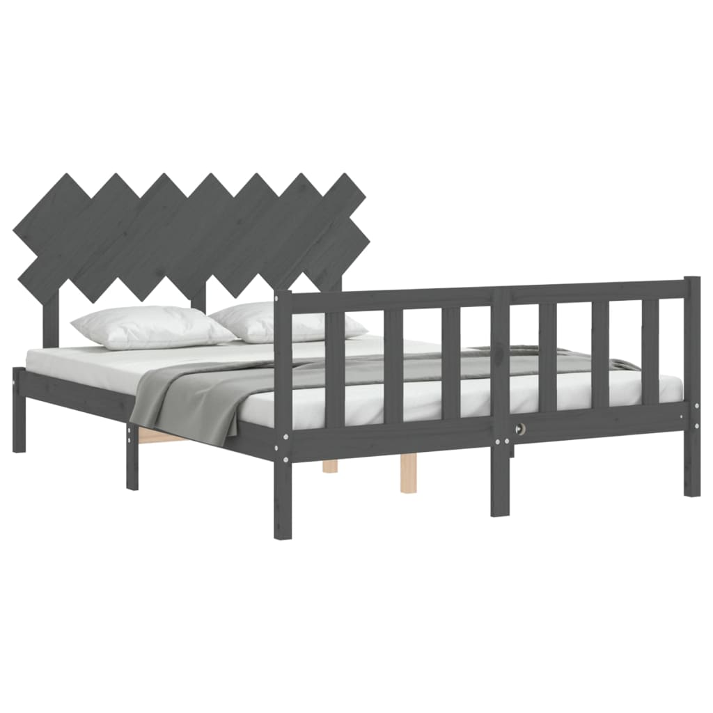 Bed Frame without Mattress Grey King Size Solid Wood Pine