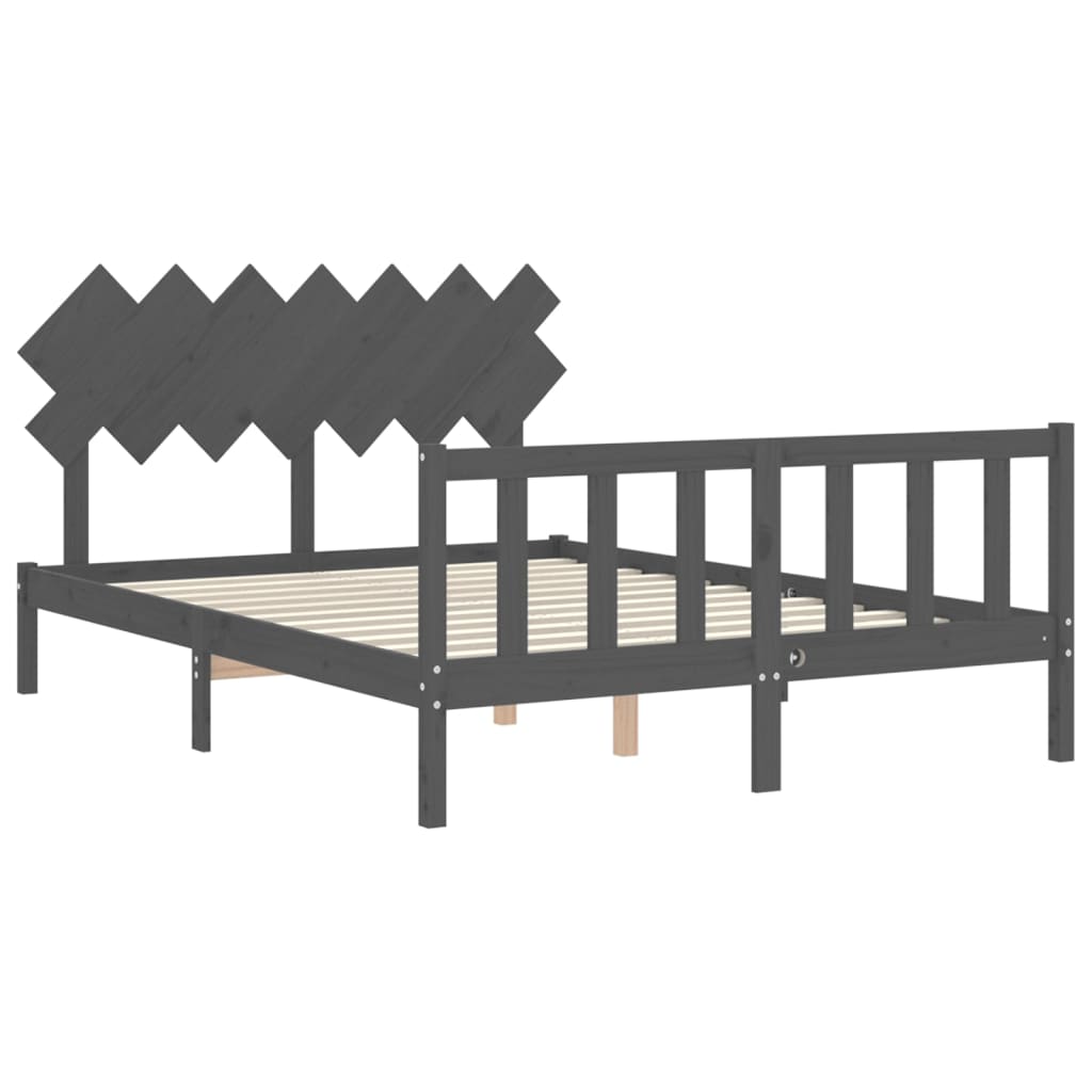 Bed Frame without Mattress Grey King Size Solid Wood Pine