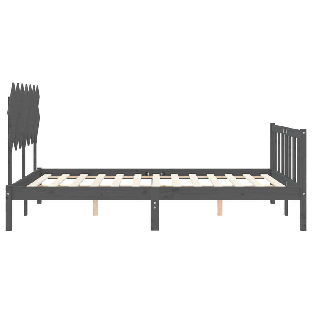 Bed Frame without Mattress Grey King Size Solid Wood Pine