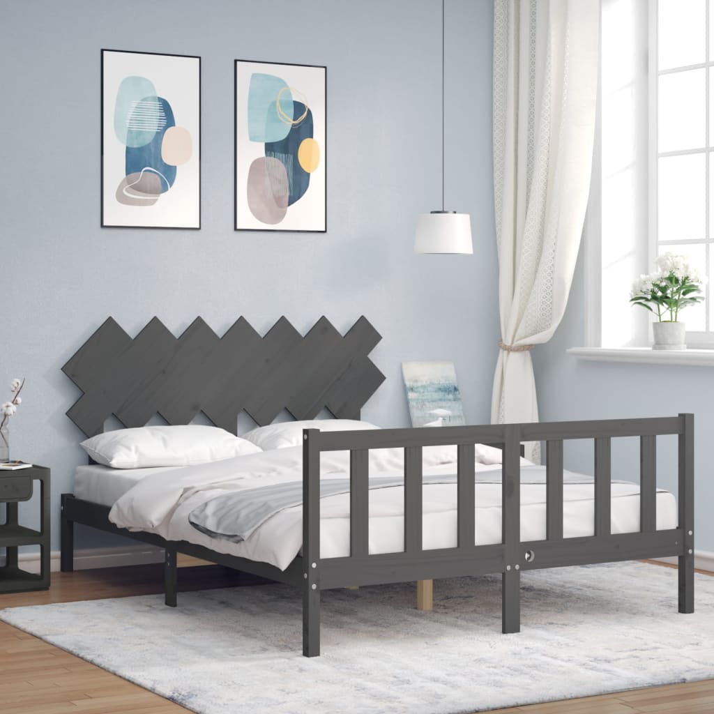 Bed Frame without Mattress Grey King Size Solid Wood Pine