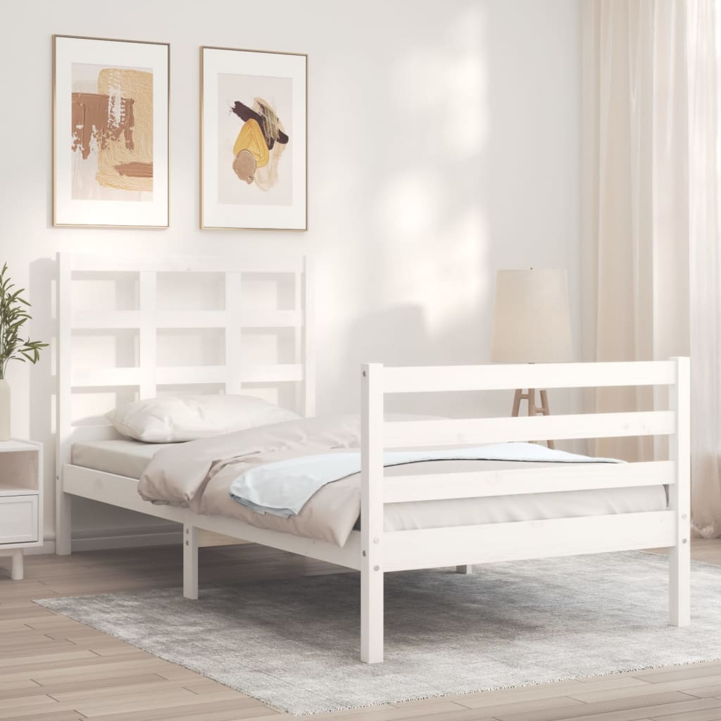 Bed Frame without Mattress White Single Solid Wood