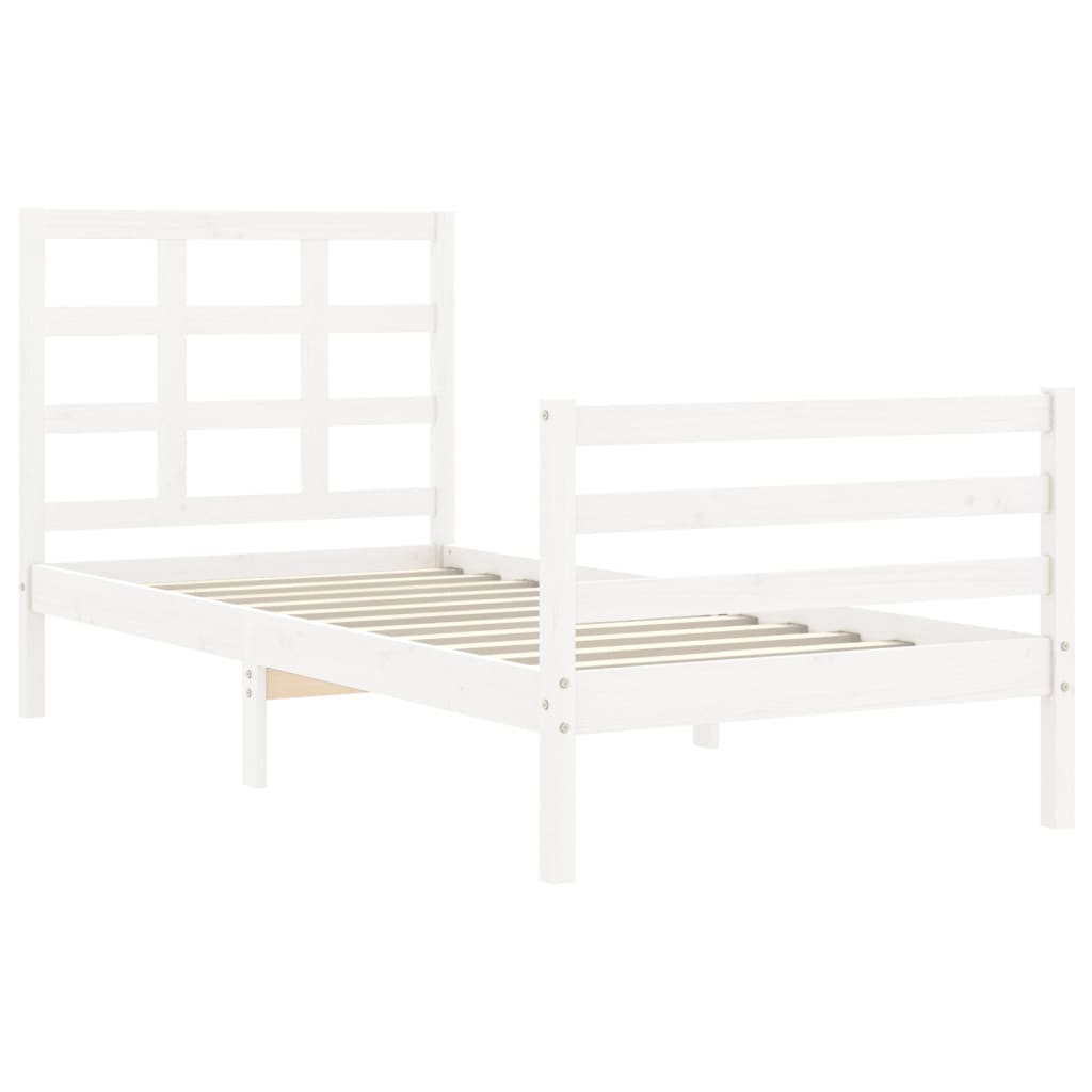 Bed Frame without Mattress White Single Solid Wood