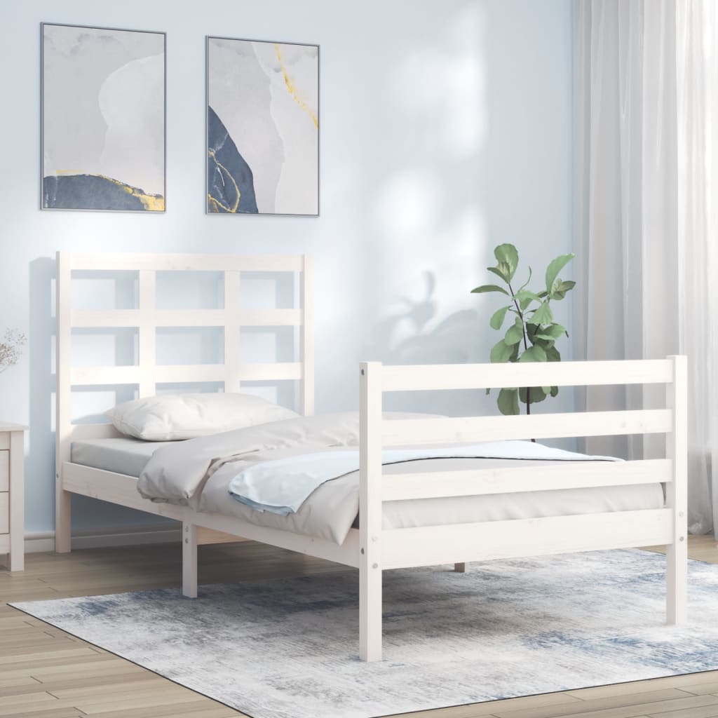 Bed Frame without Mattress White Single Solid Wood