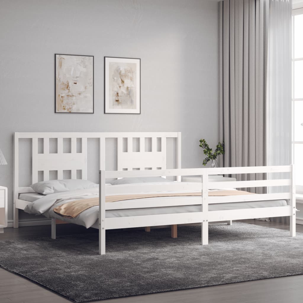 Bed Frame without Mattress White Super King Size Solid Wood