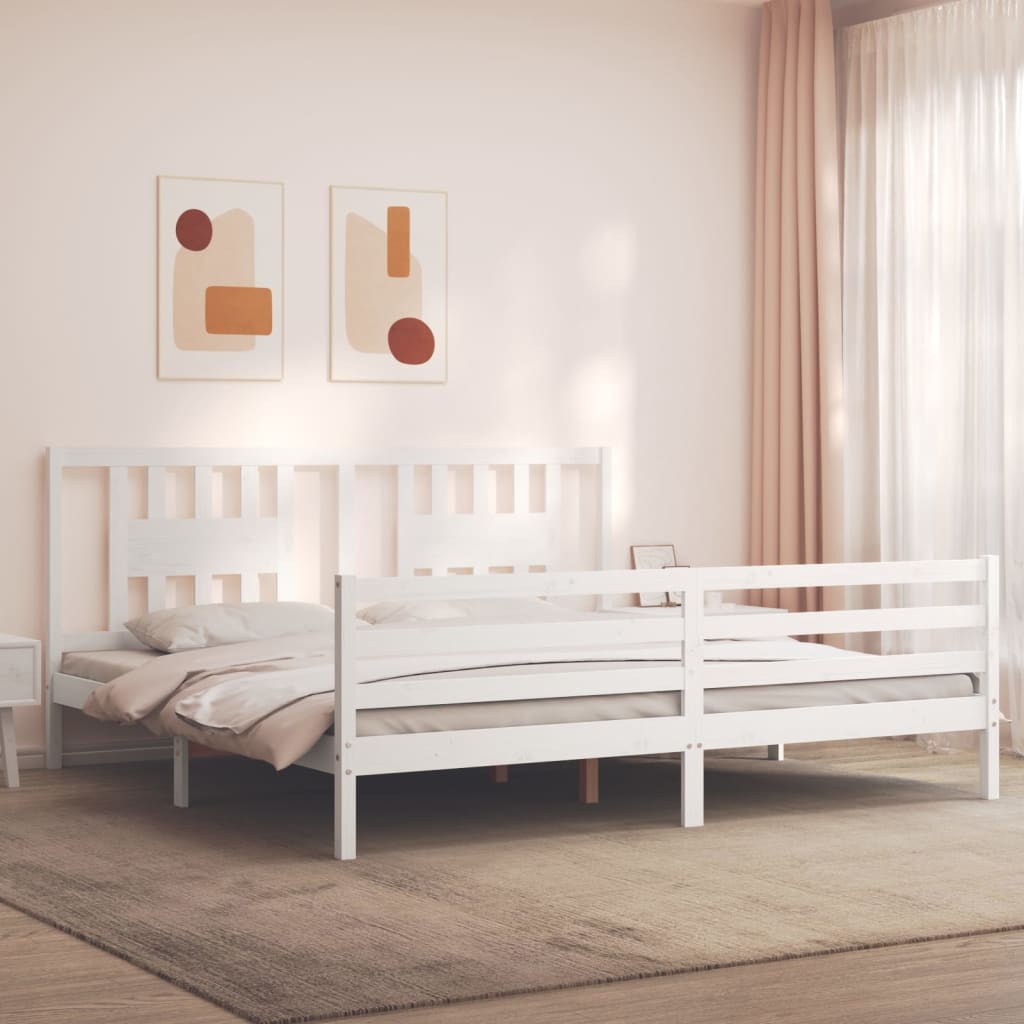 Bed Frame without Mattress White Super King Size Solid Wood