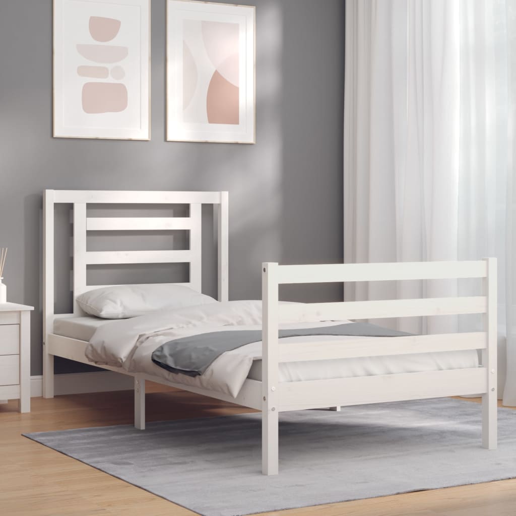 Bed Frame without Mattress White Small Single Solid Wood