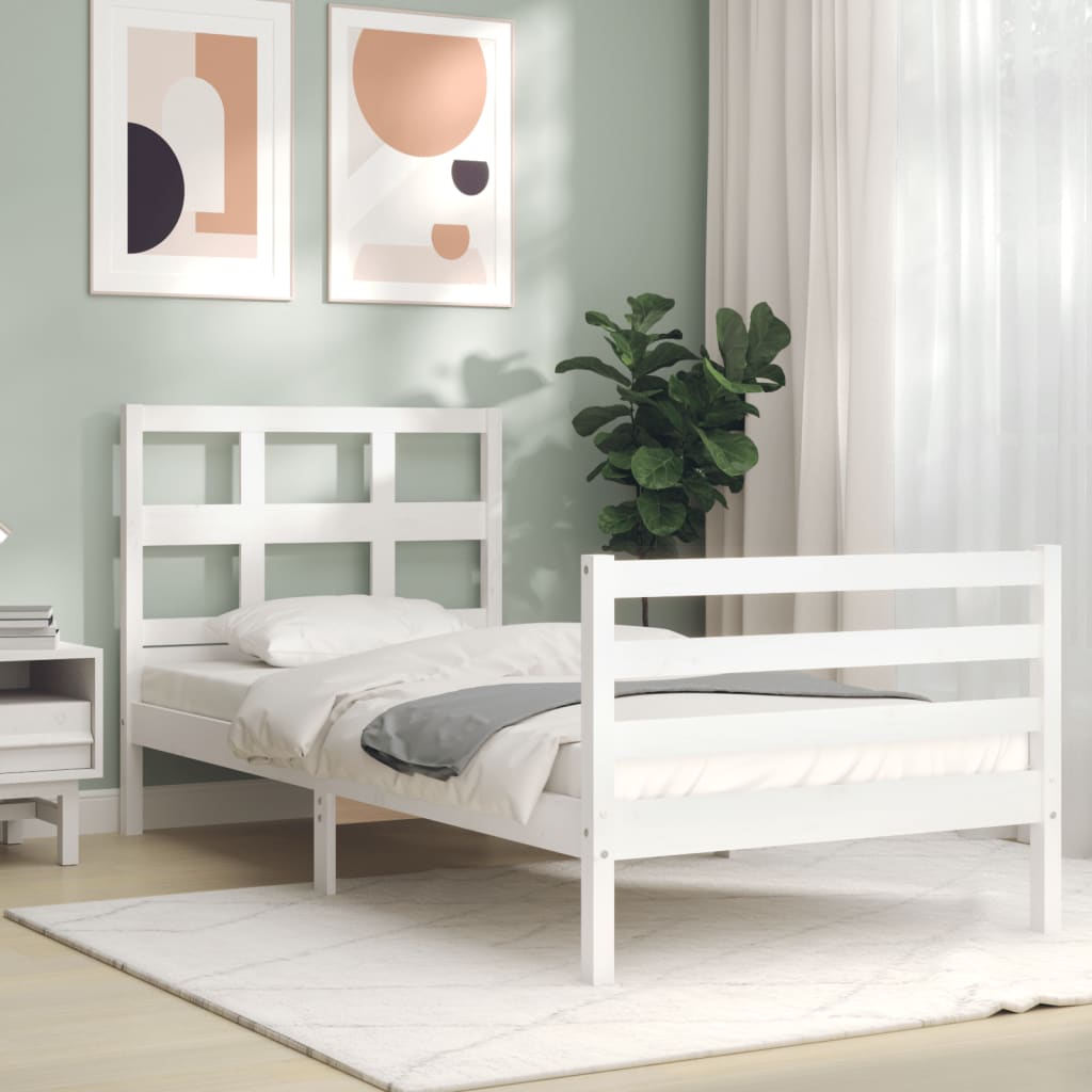 Bed Frame without Mattress White Single Solid Wood