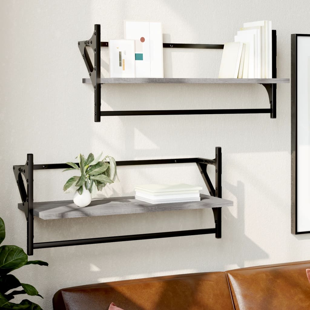 Wall Shelves With Bars 2 Pcs