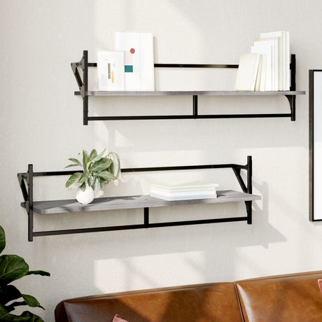 Wall Shelves With Bars 2 Pcs