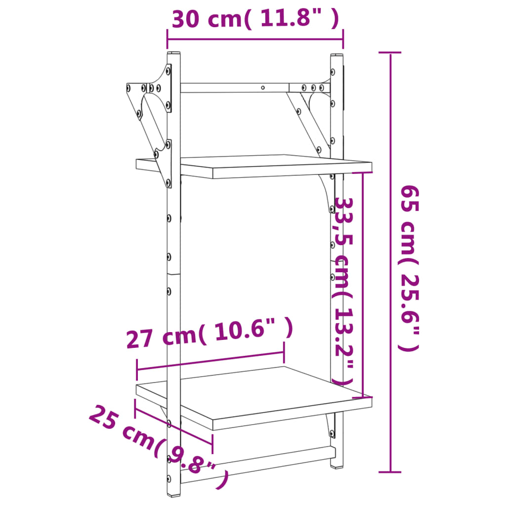 2-Tier Wall Shelves With Bars 2 Pcs