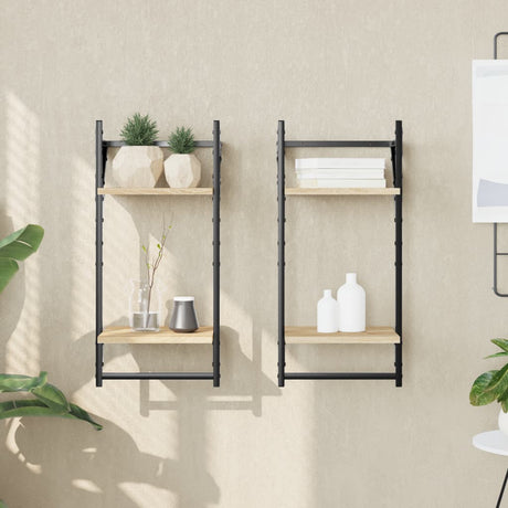 2-Tier Wall Shelves With Bars 2 Pcs