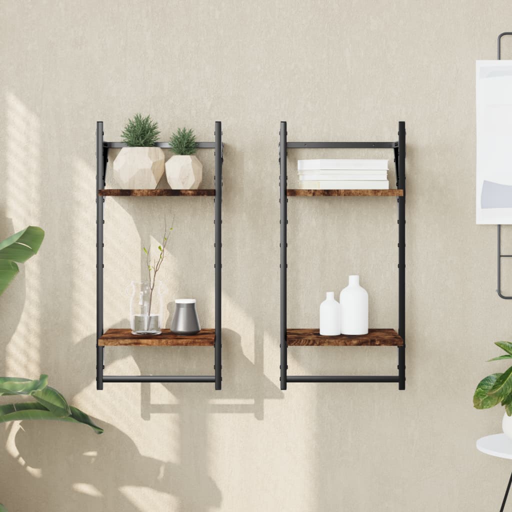 2-Tier Wall Shelves With Bars 2 Pcs