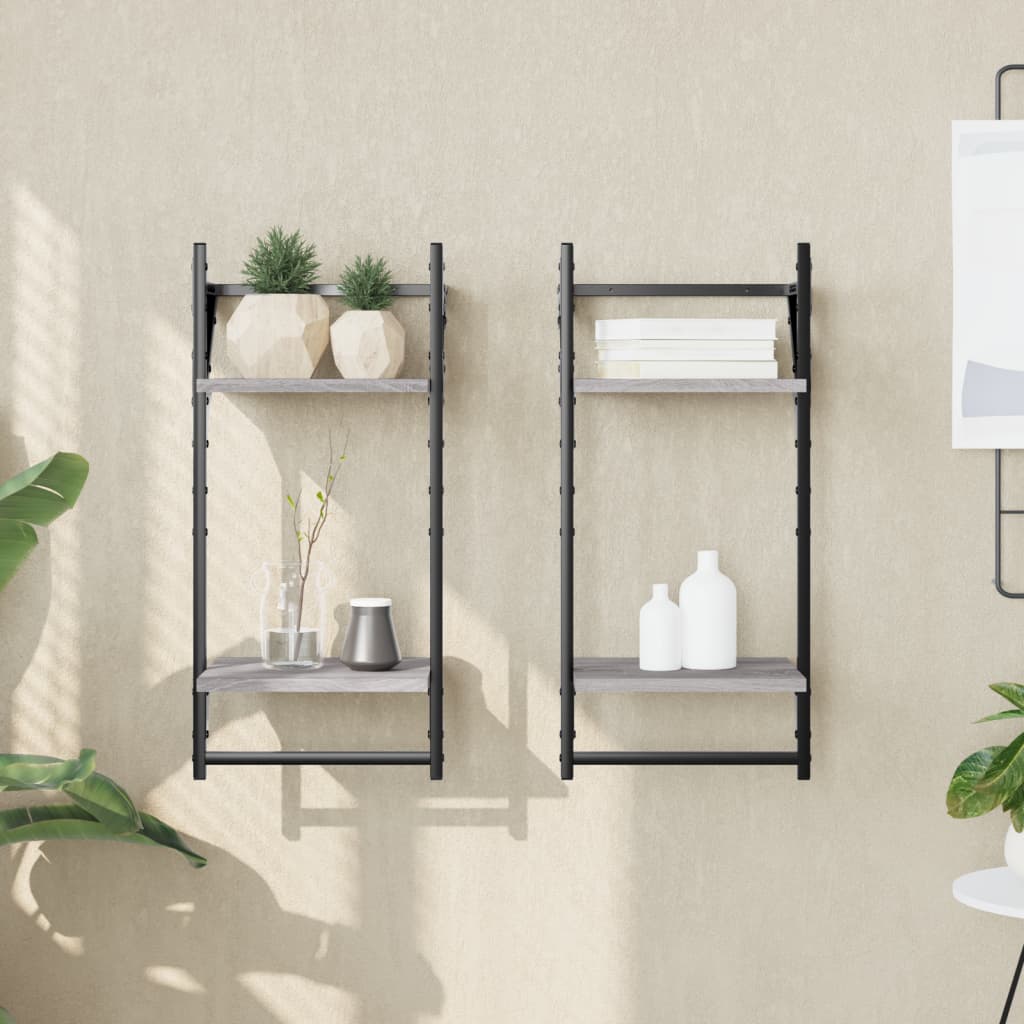 2-Tier Wall Shelves With Bars 2 Pcs