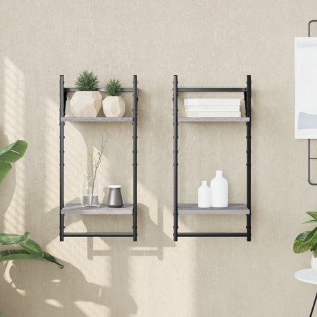 2-Tier Wall Shelves With Bars 2 Pcs