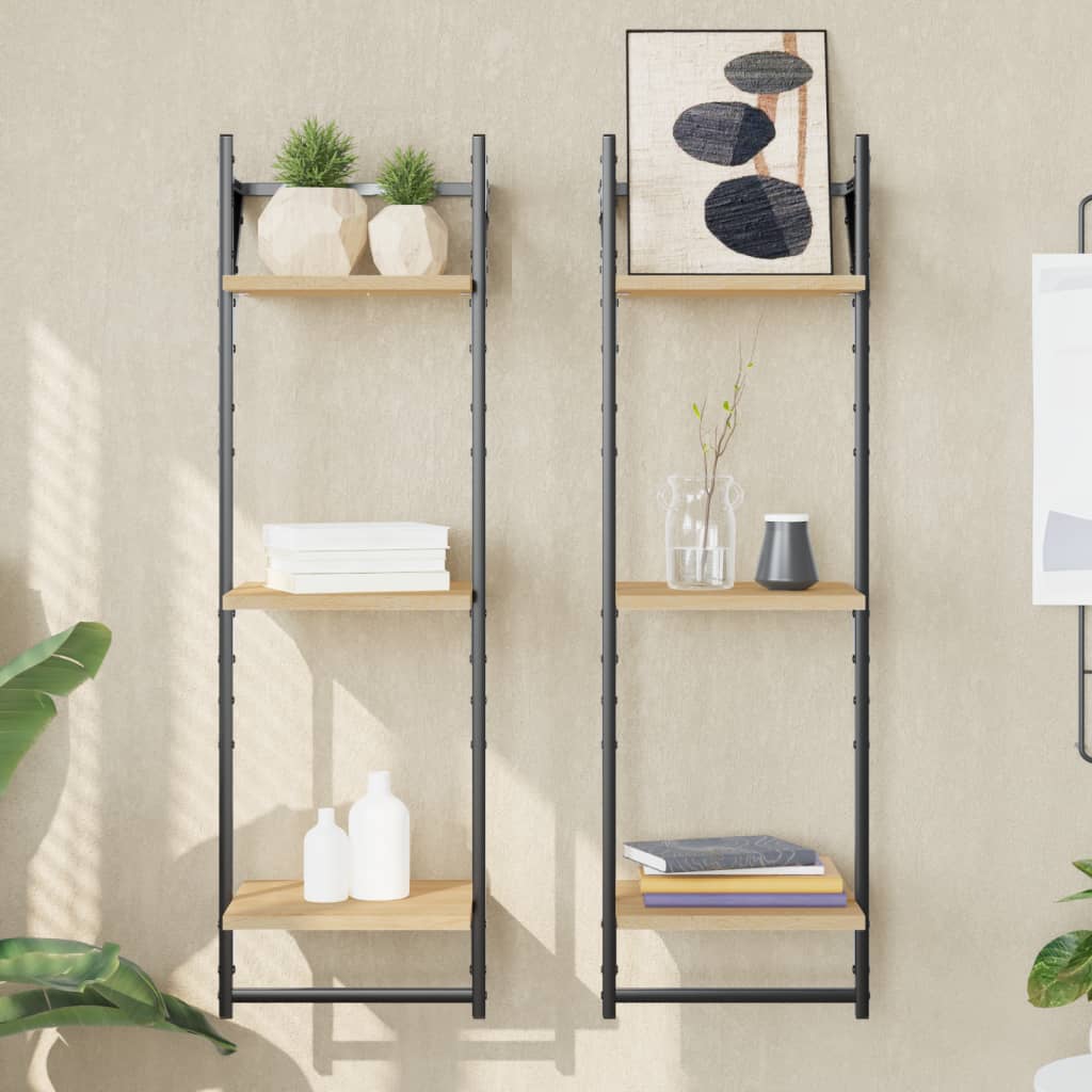 2-Tier Wall Shelves With Bars 2 Pcs