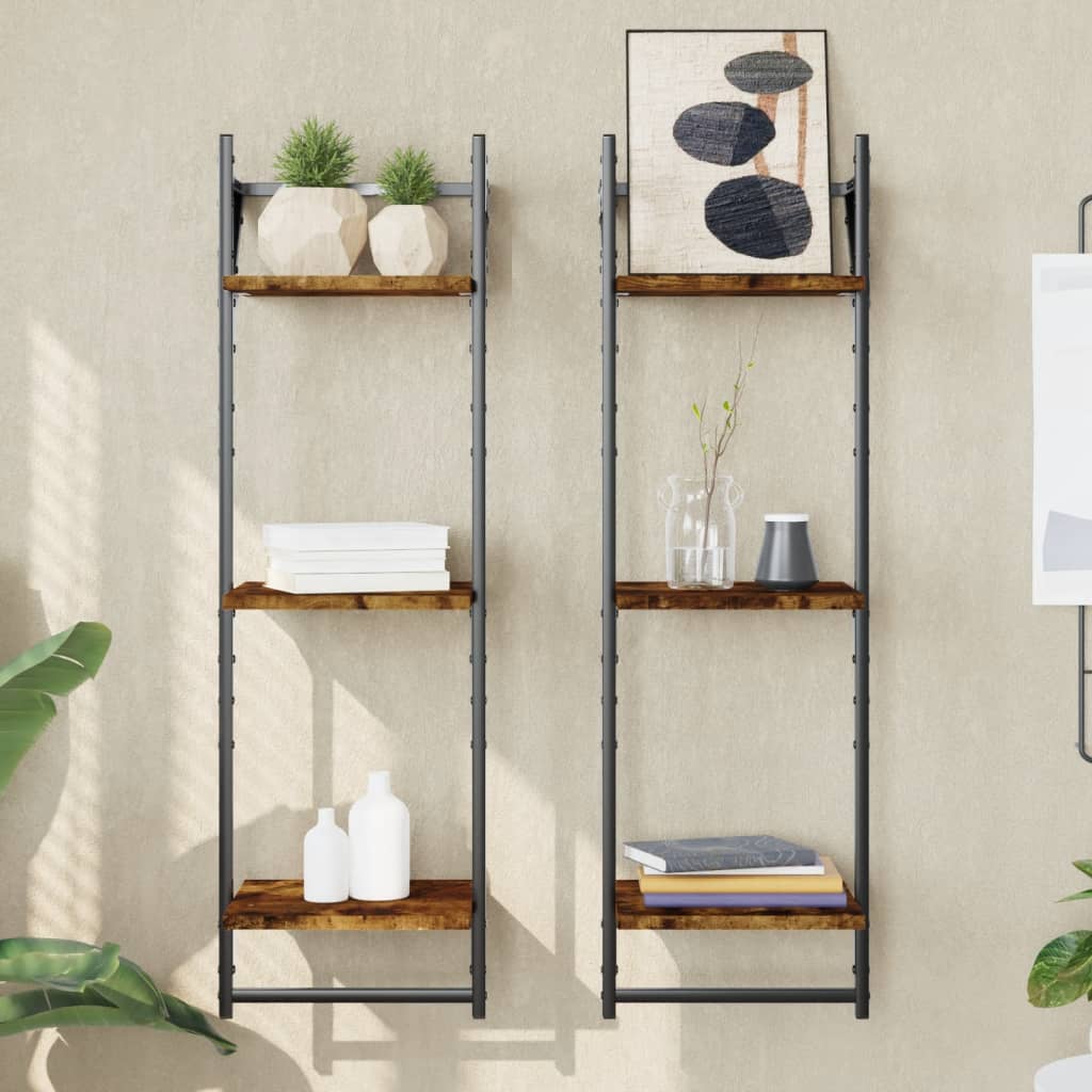 2-Tier Wall Shelves With Bars 2 Pcs