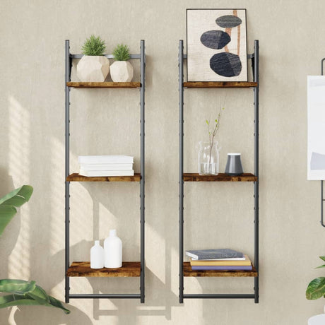 2-Tier Wall Shelves With Bars 2 Pcs