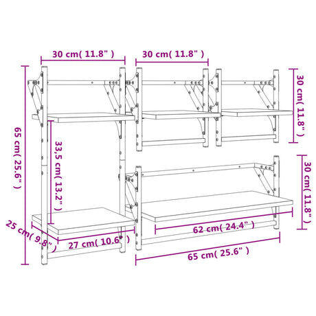 4 Piece Wall Shelf Set With Bars Engineered Wood