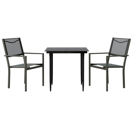 3 Piece Garden Dining Set Black Steel And Textilene