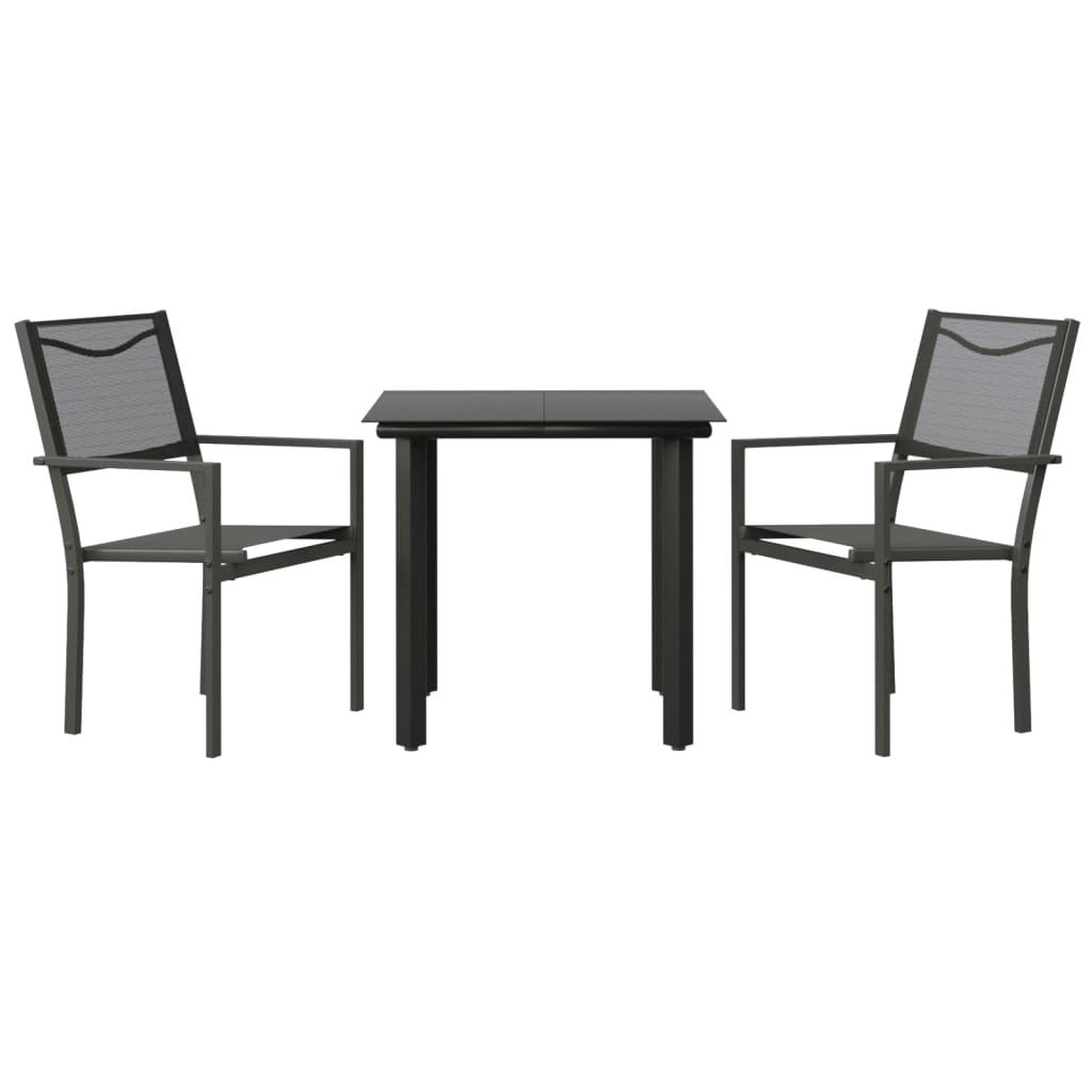 3 Piece Garden Dining Set Black Steel And Textilene
