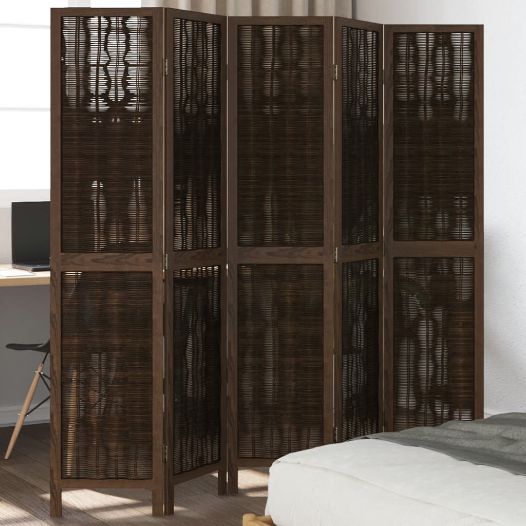 Room Divider 3 Panels Dark Brown Solid Wood Paulownia