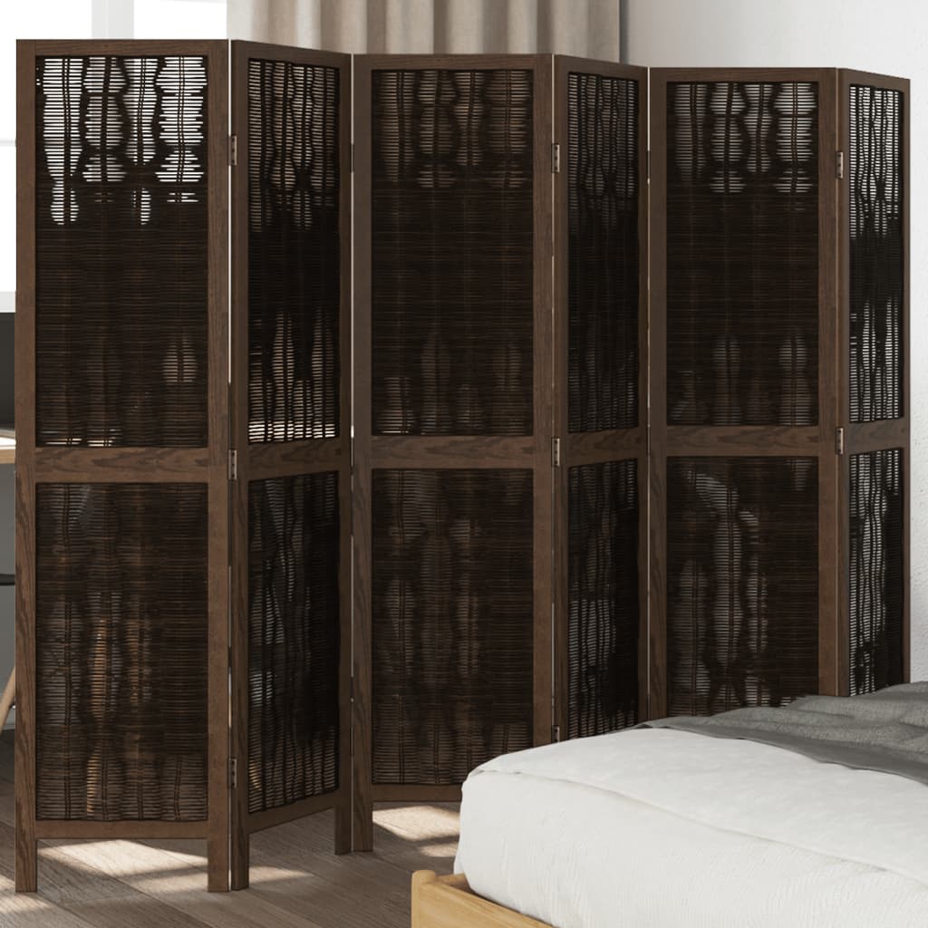 Room Divider 3 Panels Dark Brown Solid Wood Paulownia