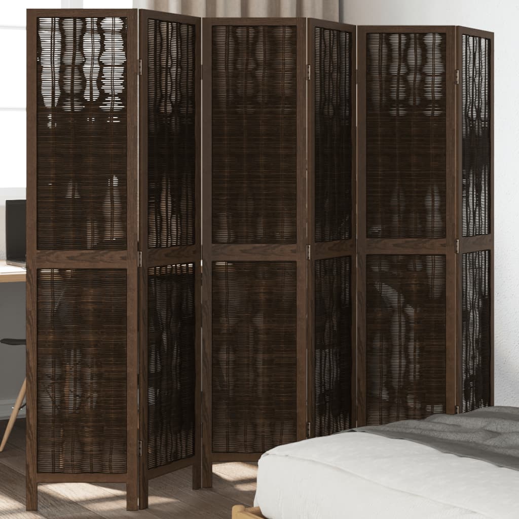 Room Divider 3 Panels Dark Brown Solid Wood Paulownia