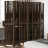 Room Divider 3 Panels Dark Brown Solid Wood Paulownia