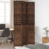 Room Divider 5 Panels Dark Brown Solid Wood Paulownia